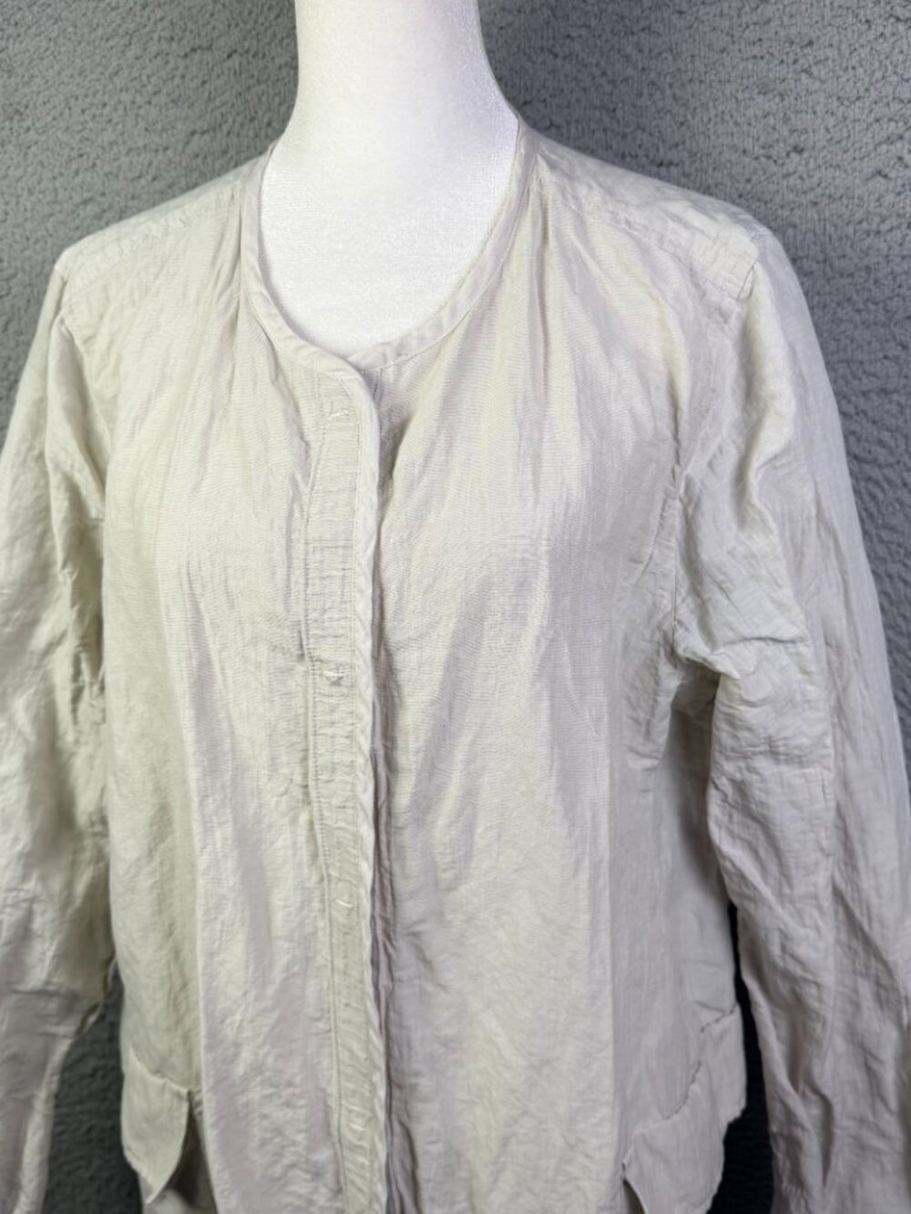 Eileen Fisher Longline Jacket Womens M Bone Ecru Rumpled Organic Steel Metallic - Picture 2 of 12